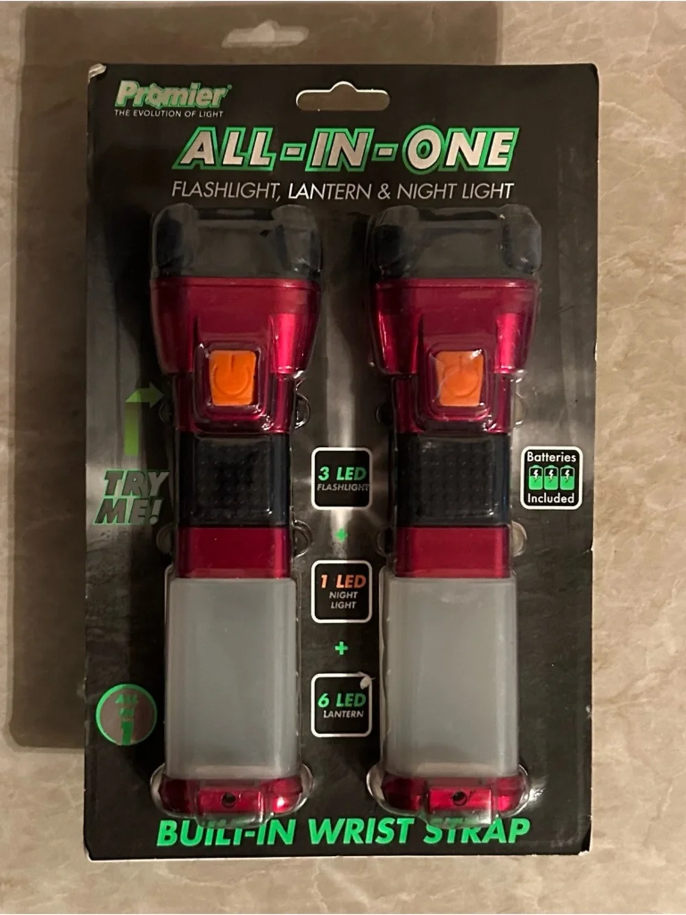 Premier All-In-One Red Flashlight Lantern & Night Light (2-Pack)